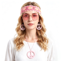 4PC PINK HIPPIE KIT-HEADBAND, EARRINGS, GLASSES, NECKLACE