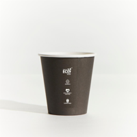Truly Eco 8oz / 250ml SLIM BLACK Single Wall Slim Coffee Cups 80mm Diameter, Home Compostable, Aqueo