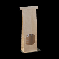 Small Brown Paper Polylined Compostable Paper Tin Tie Paper Bags with Window 260mm(L) x 88mm(W) + 47
