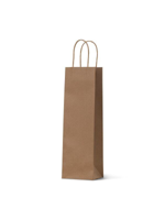 Single Brown Wine Bottle Loop Handle Paper Carry Bags 360mm(L) x 110mm(W) x 90mm(G) - PACK=10 / BOX