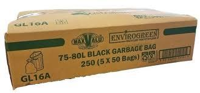 Garbage Bags Black Tough Heavy Duty Plastic 75lt/77lt (GL16A) - Box of 250