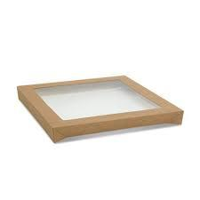 Small Brown Cardboard Catering Box Lids with Window TRAY 5 229mm(L) x 228mm(W) x 30mm(H) - PACK=10 /