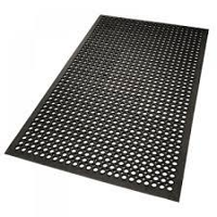 Black Rubber Floor Mat Heavy Duty Large with Holes 1500mm x 900mm - Each