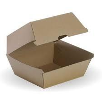 Eco Kraft Board LARGE Burger Boxes Brown Cardboard 110mm(L) x 110mm(W) x 105mm(H) - SLEEVE=25 / BOX=