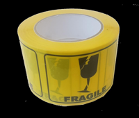 Printed Rip-A-Labels "Fragile" 72mm X 100mm Black on Yellow - Roll of 500