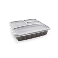 4 Compartment Plastic Takeaway Container Black Base / Clear Lid Microwave Safe - Sets of 150 (Base a