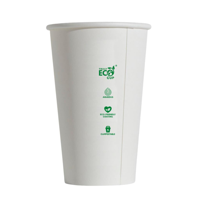 Truly Eco 16oz / 480ml WHITE Single Wall Coffee Cups 90mm Diameter, Home Compostable, Aqueous Coated