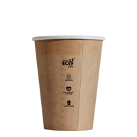 Truly Eco 8oz / 250ml UNI KRAFT SINGLE WALL Coffee Cups 90mm Diameter, Home Compostable, Aqueous Coa