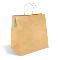 Brown Kraft Paper Loop Takeaway X-Large / Jumbo Uber Style 320mm(H) x 350mm(W)+ 230mm(G) - Box of 15