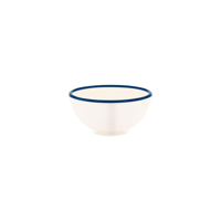 JAB VINTAGE CREAM/BLUE RIM ENAMEL LOOK ROUND BOWL 150x70mm (*49936*) = PACK OF 6 X EACHES
