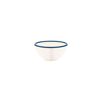 JAB VINTAGE CREAM/BLUE RIM ENAMEL LOOK ROUND BOWL 125x60mm (*49935*) = PACK OF 6 X EACHES