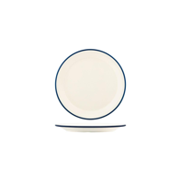 JAB VINTAGE CREAM/BLUE RIM ENAMEL LOOK ROUND PLATE 190mm (*49930*) = PACK OF 6 X EACHES