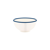 JAB VINTAGE CREAM/BLUE RIM ENAMEL LOOK ROUND BOWL 175x80mm (*49937*) = PACK OF 6 X EACHES