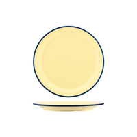 JAB VINTAGE YELLOW/BLUE RIM ENAMEL LOOK ROUND PLATE 255mm (*49921*) = PACK OF 6 X EACHES