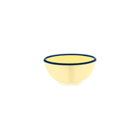 JAB VINTAGE YELLOW/BLUE RIM ENAMEL LOOK ROUND BOWL 150x70mm (*49926*) = PACK OF 6 X EACHES
