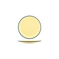 JAB VINTAGE YELLOW/BLUE RIM ENAMEL LOOK ROUND PLATE 190mm (*49920*) = PACK OF 6 X EACHES