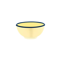 JAB VINTAGE YELLOW/BLUE RIM ENAMEL LOOK ROUND BOWL 175x80mm (*49927*) = PACK OF 6 X EACHES
