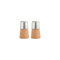 CHEF INOX SALT & PEPPER SHAKER SET 18/8 TOP W/WOOD BASE (*07779*) =  1 X SET