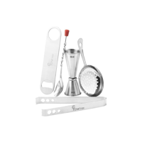 CHEF INOX BAR SET 5pc TONG,JIGGER,STRAINER,OPENER,SPOON S/S (*07963*) = SET = 1 / PACK = 6 X SETS